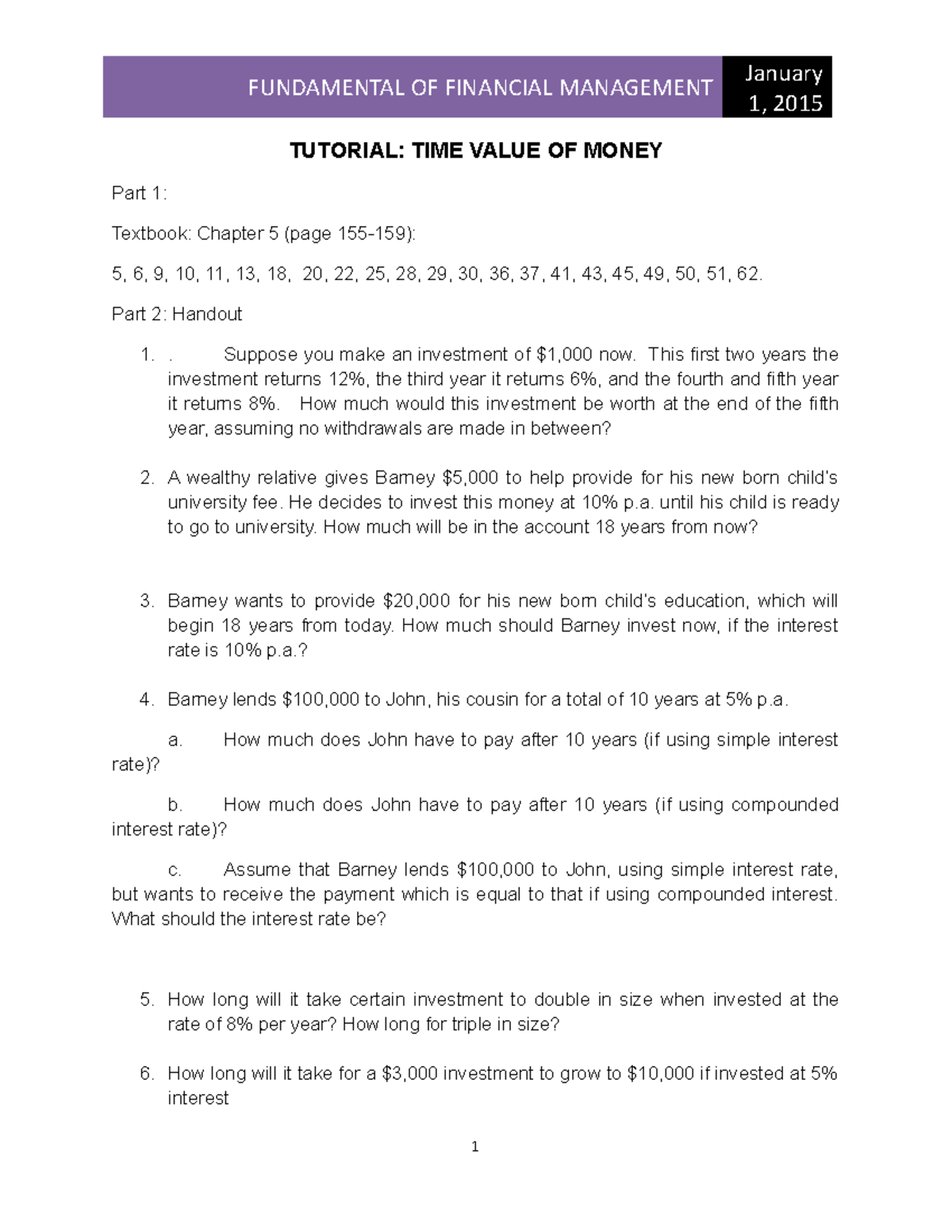 Tutorial on Time Value of Money (TVM) - Fundamentals of Financial Mgmt ...