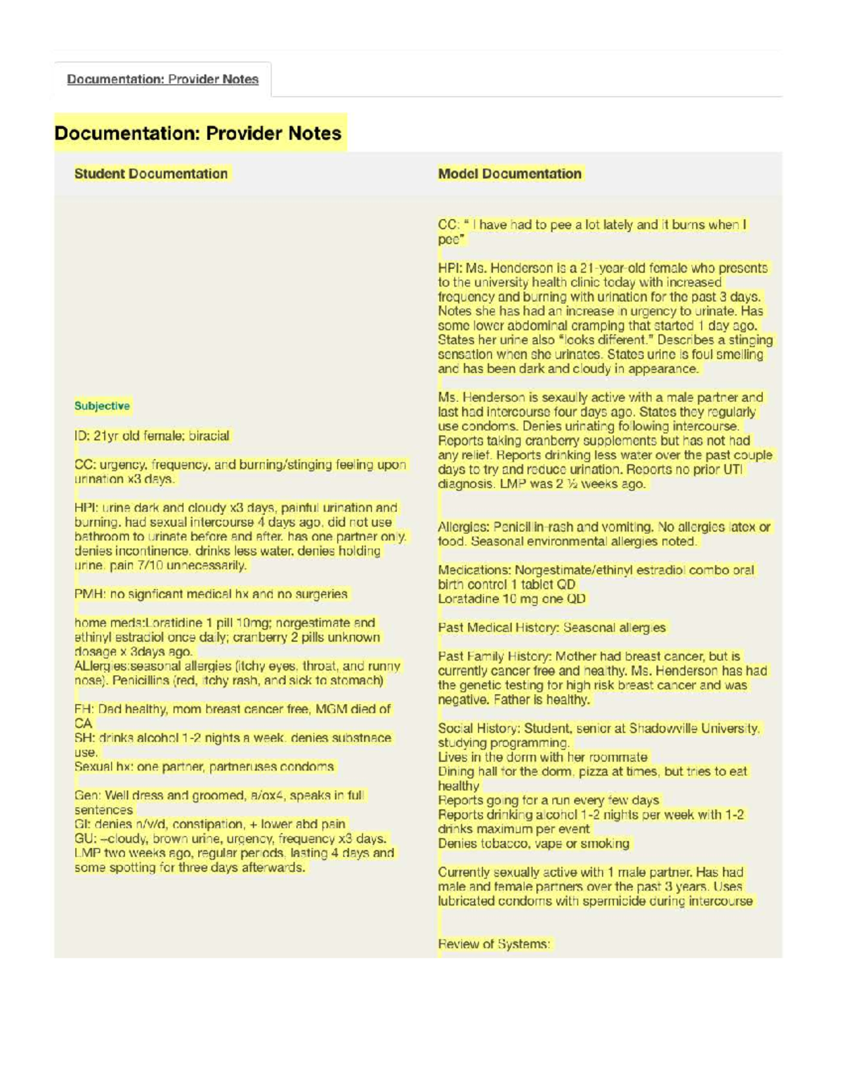 UTI Case Study: Ms. Henderson - Shadow Health Documentation - Studocu