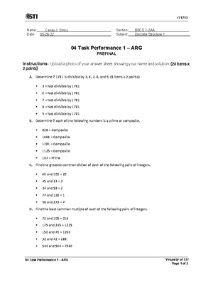 01 Task Performance 1 - Discrete Structures Logic Analysis - Studocu