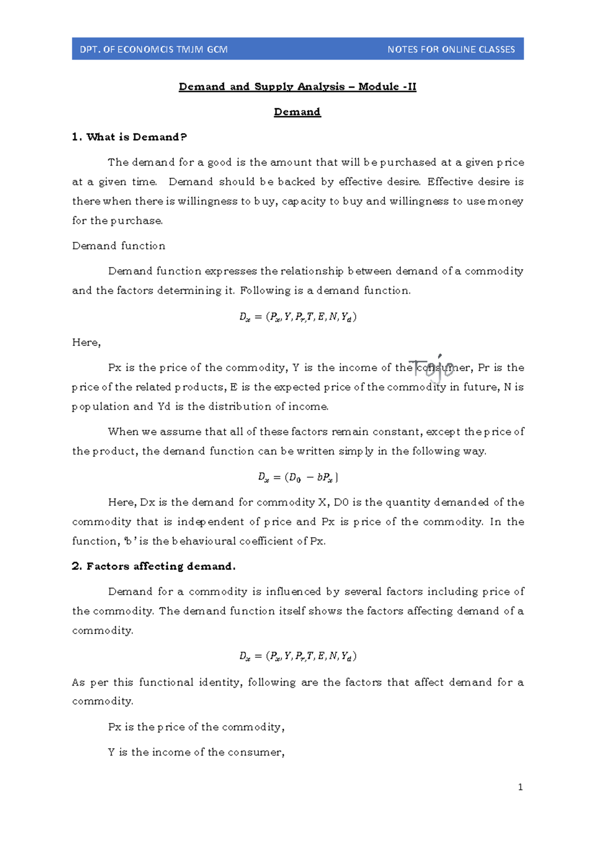 3. Demand Analysis Module II - Demand and Supply Analysis – Module -II ...
