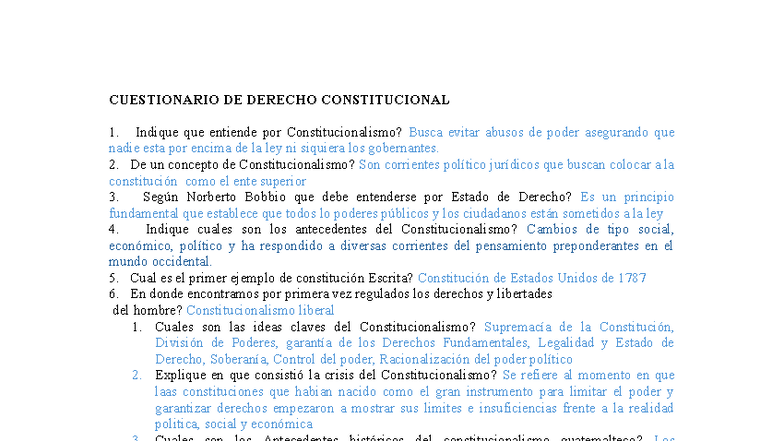 Cuestionario de Derecho Constitucional - CUEST 101 - Studocu