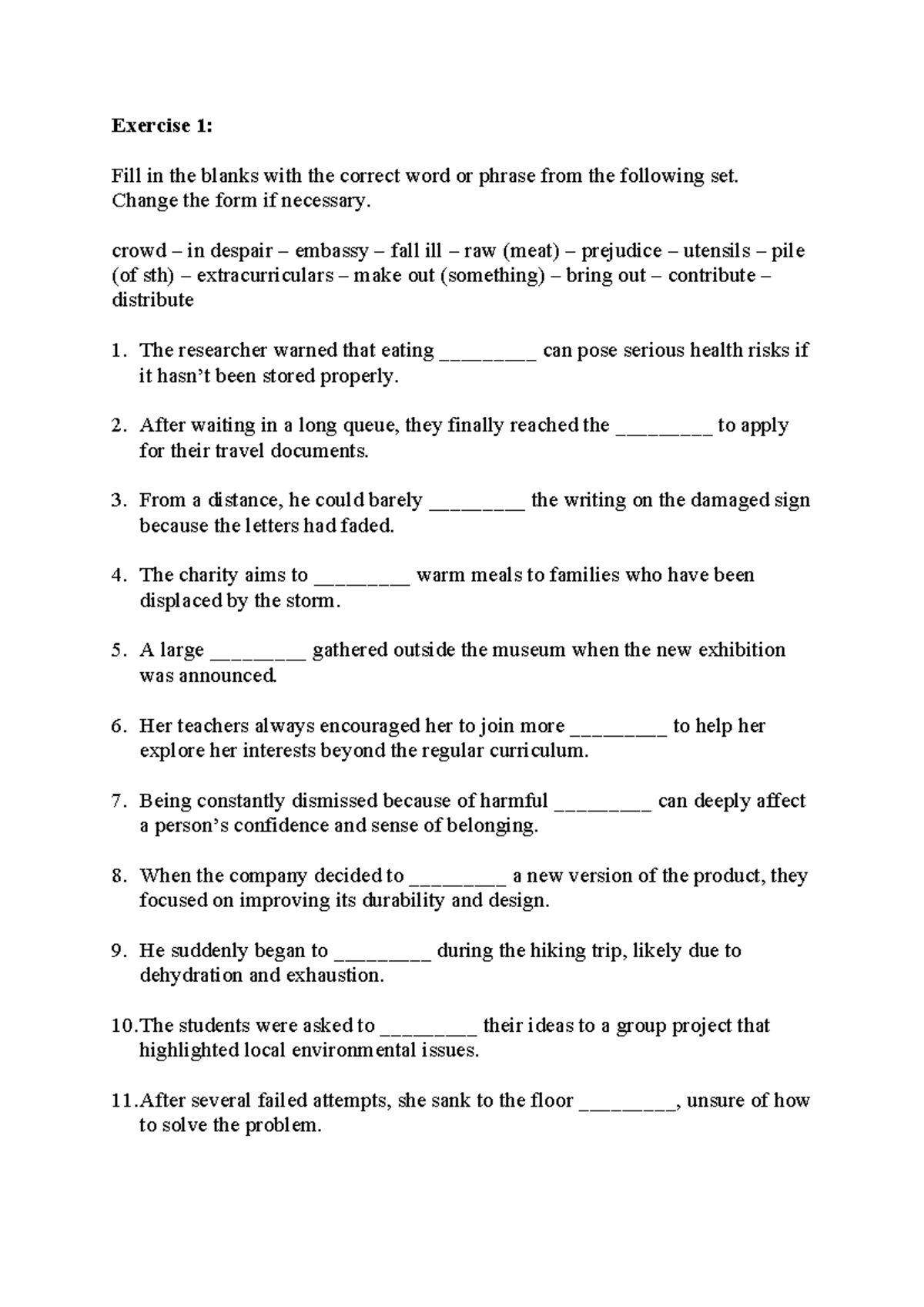 Vocabulary Practice 2: Fill in the Blanks & Translations - Studocu