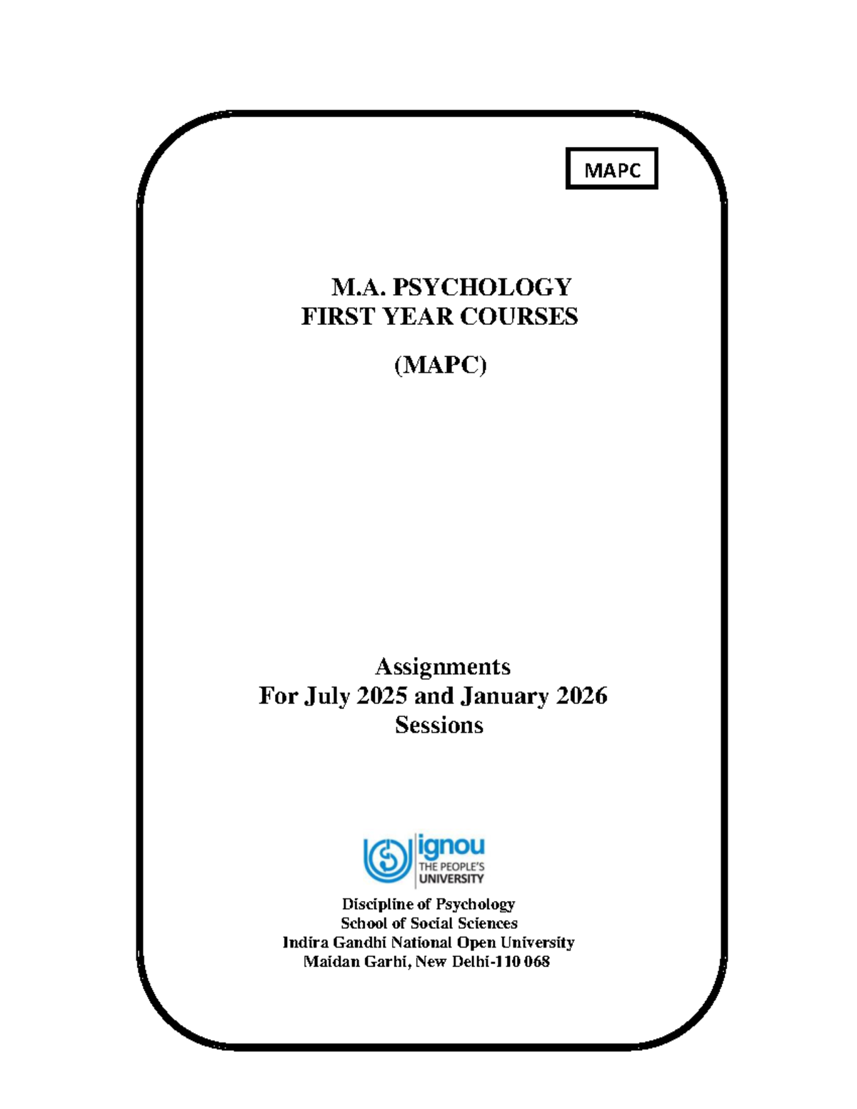 MAPC M.A. Psychology TMA Assignments for July 2025 & Jan 2026 Sessions ...