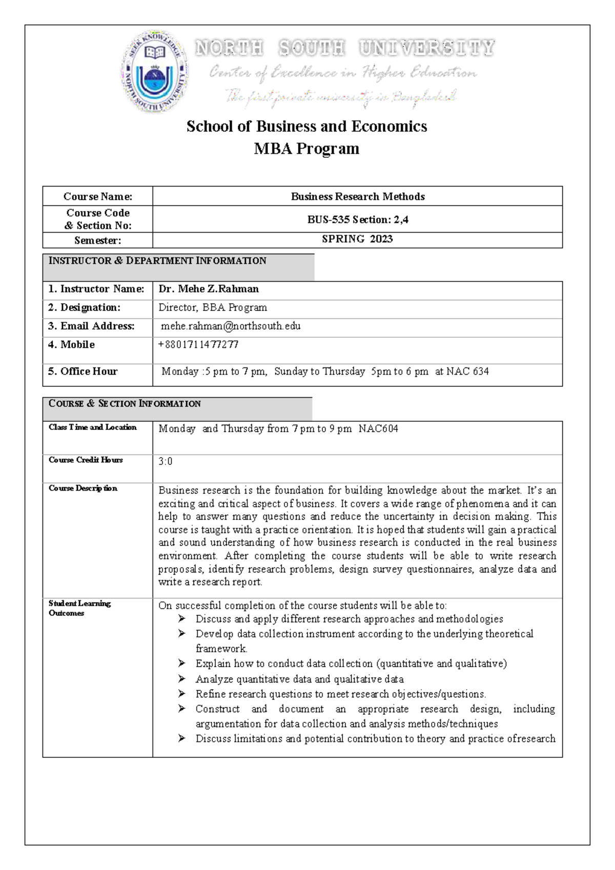 Course outline - School of Business and Economics MBA Program Course ...
