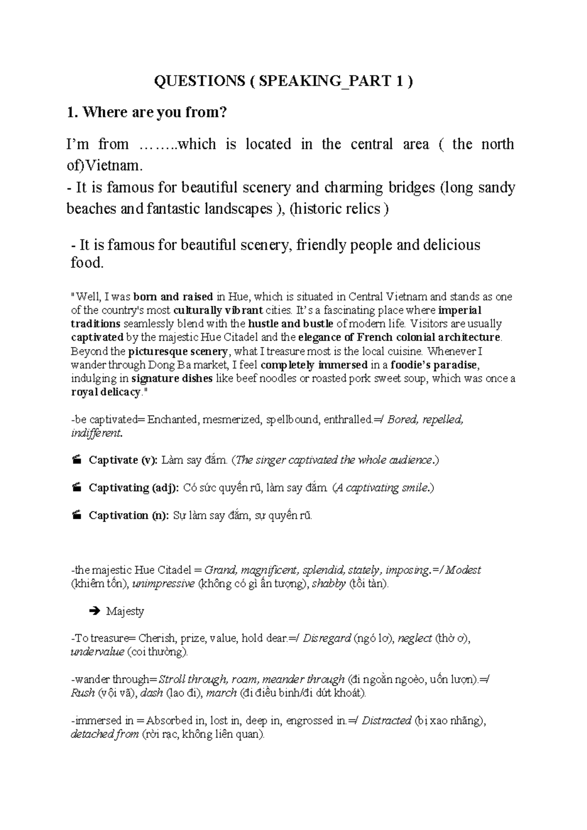 Speaking Part 1 Questions - English for Business (ENG 101) - Studocu