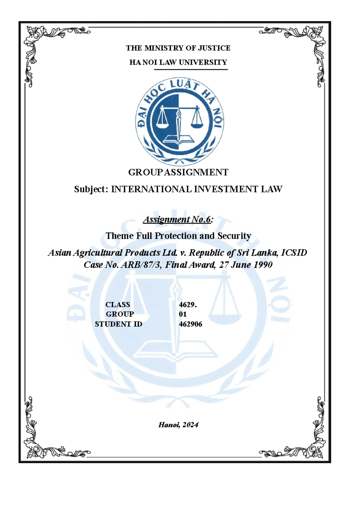 IIL Group Assignment: Full Protection and Security in AAPL v. Sri Lanka ...