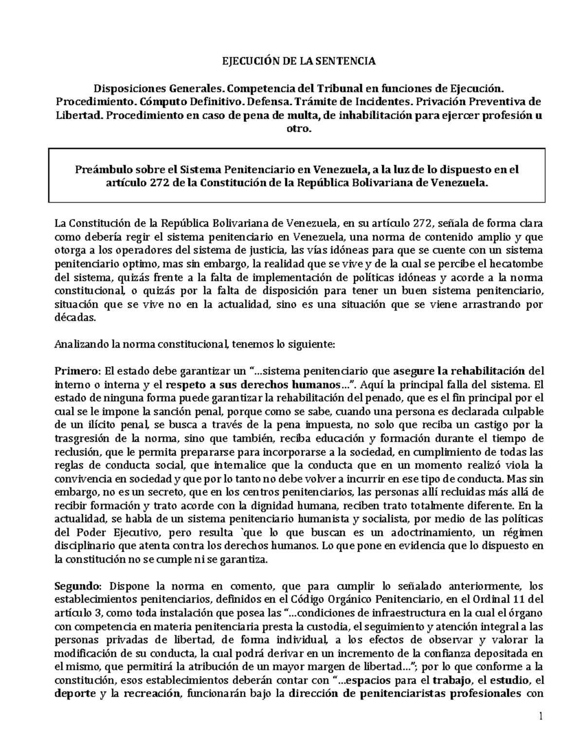 Tema - Ejecución de Sentencia en el Proceso Penal (B7D6B47) - Studocu