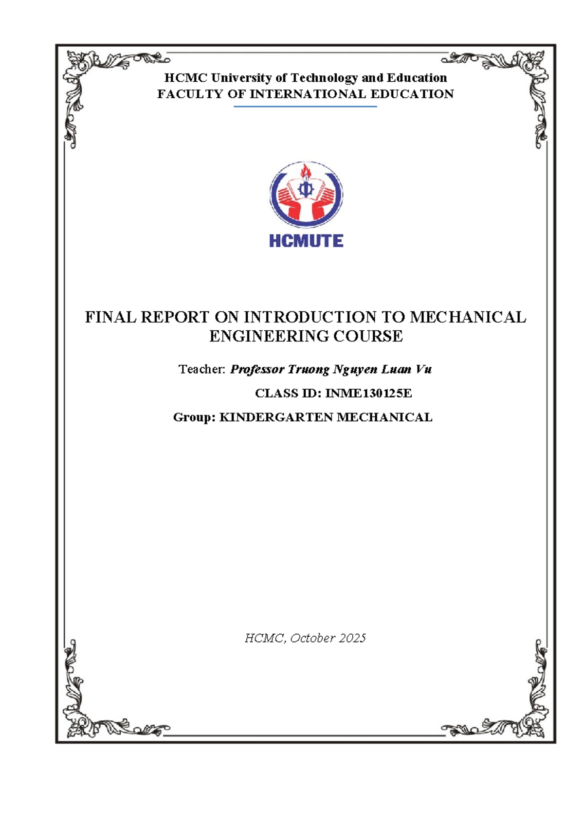 INME130125E Final Report on Introduction to Mechanical Engineering ...