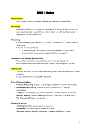ACCT 101: Lecture 1 Notes - Intro to Accounting & Accountability - Studocu