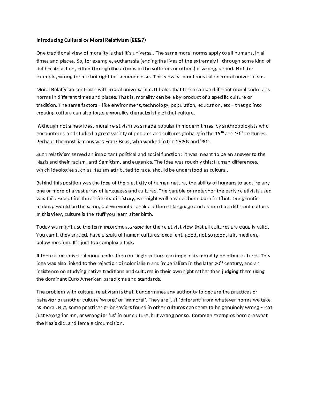 EE 7 Final Exam: Understanding Cultural and Moral Relativism - Studocu