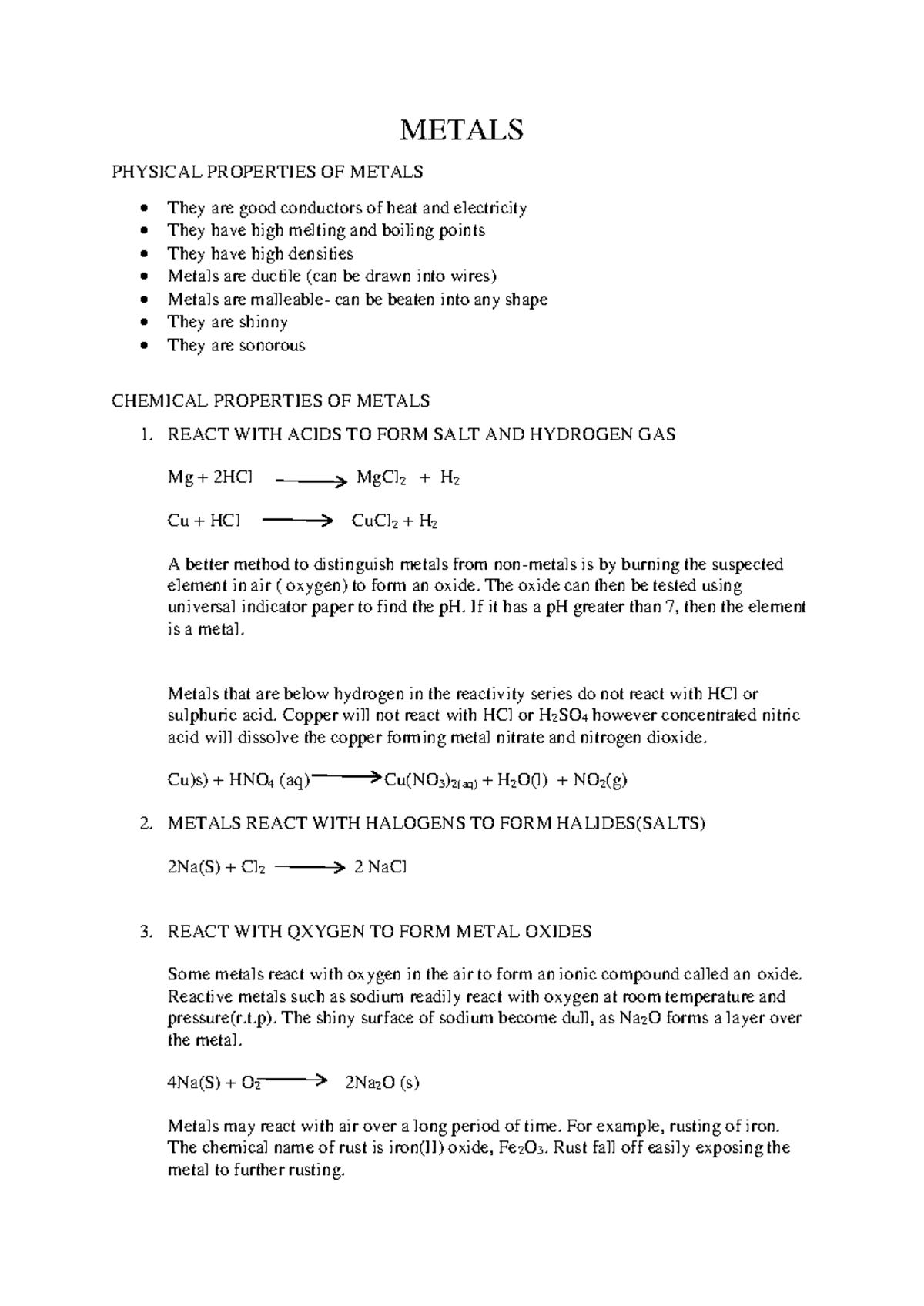 Metals and Non-Metals: Physical and Chemical Properties Overview - Studocu, image size:1200x1696