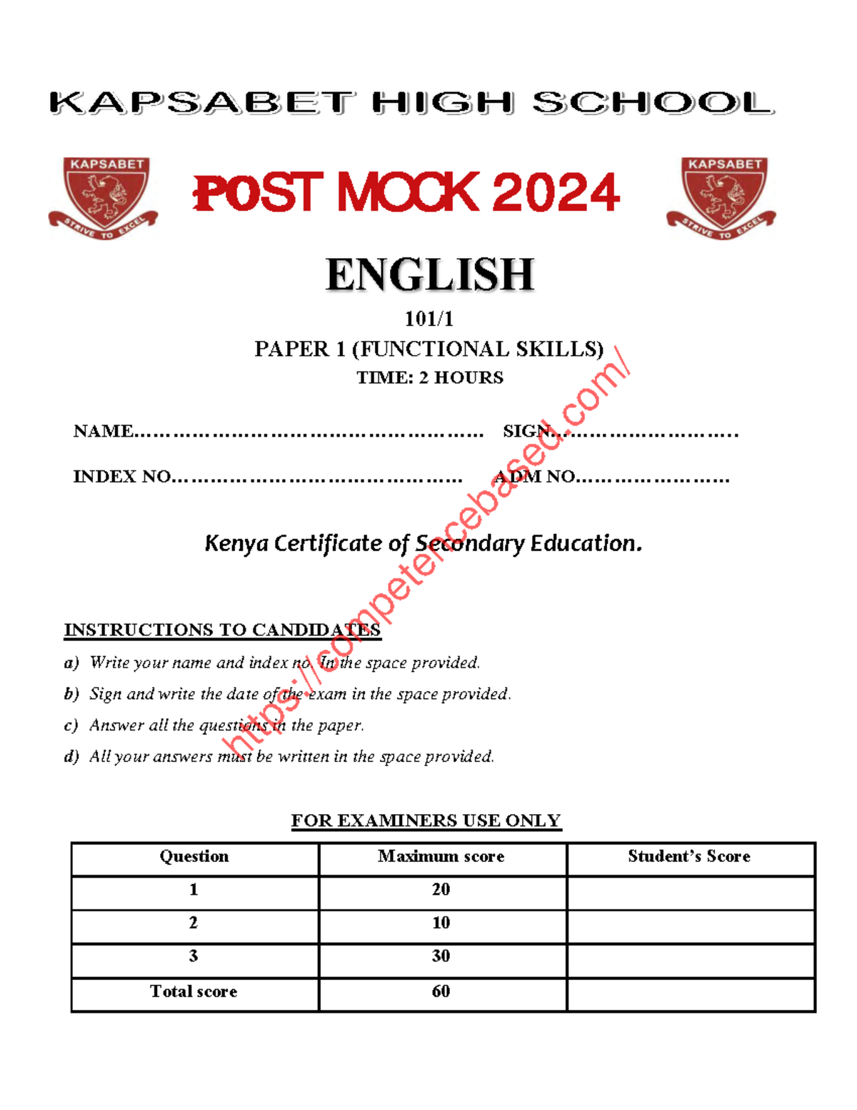 ENG PP1 - Mock Exam Revision for KCSE English 2024 - Studocu