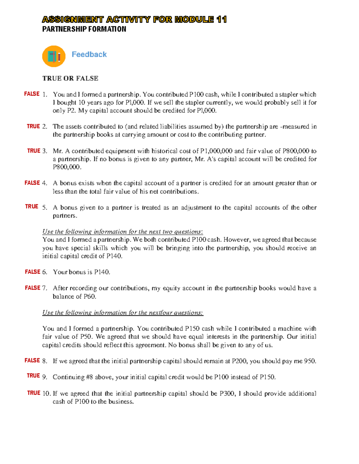 FAR Module 11: Partnership Formation and Capital Contributions Analysis ...
