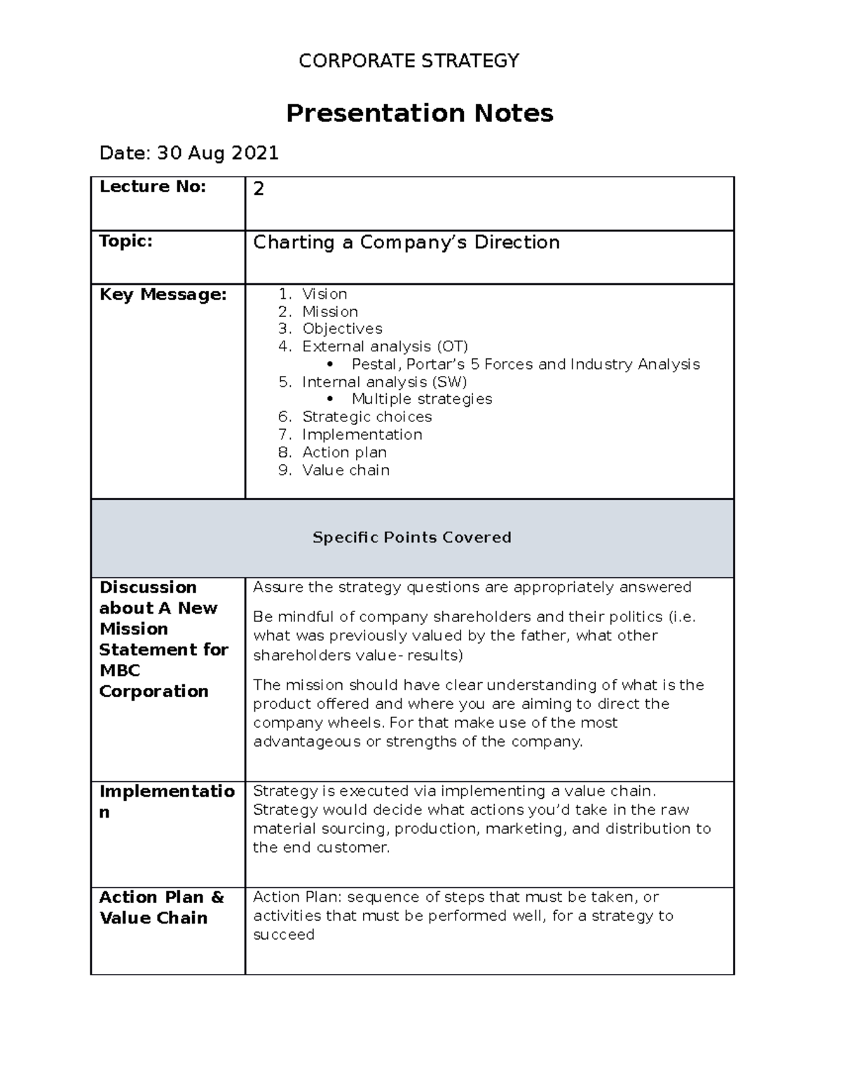 Corporate Strategy Lecture 2 Notes - Key Concepts & Insights - Studocu