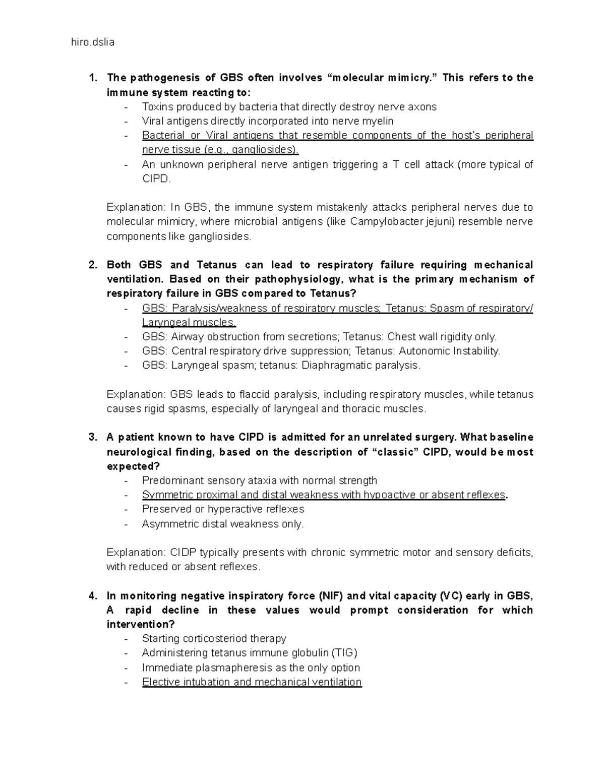 GBS AND Tetanus QUIZ - Pathophysiology and Management Insights - Studocu