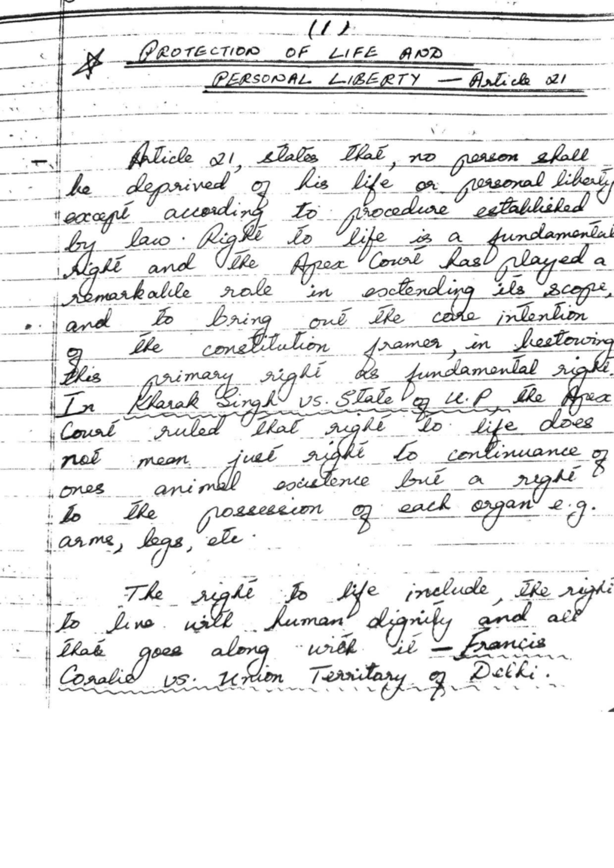 Protection of Life and Personal Liberty: Article 21 Analysis - Studocu
