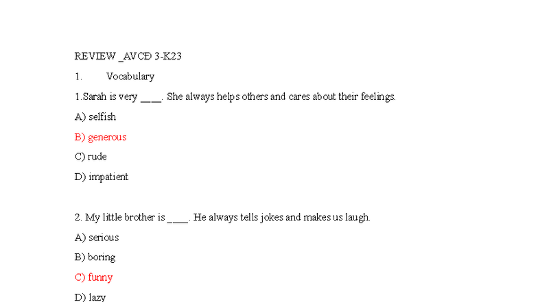 REVIEW _AVCĐ 1. Vocabulary & Grammar Exercises - Studocu