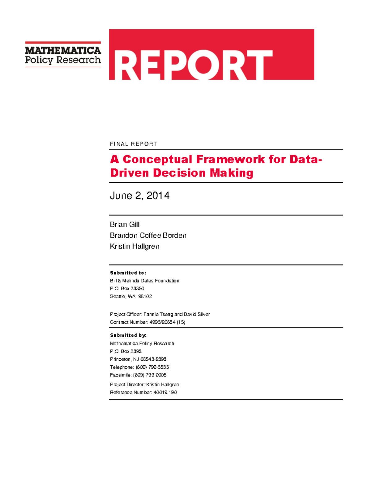 Framework data-driven decision making - F I N A L R E P O R T A ...