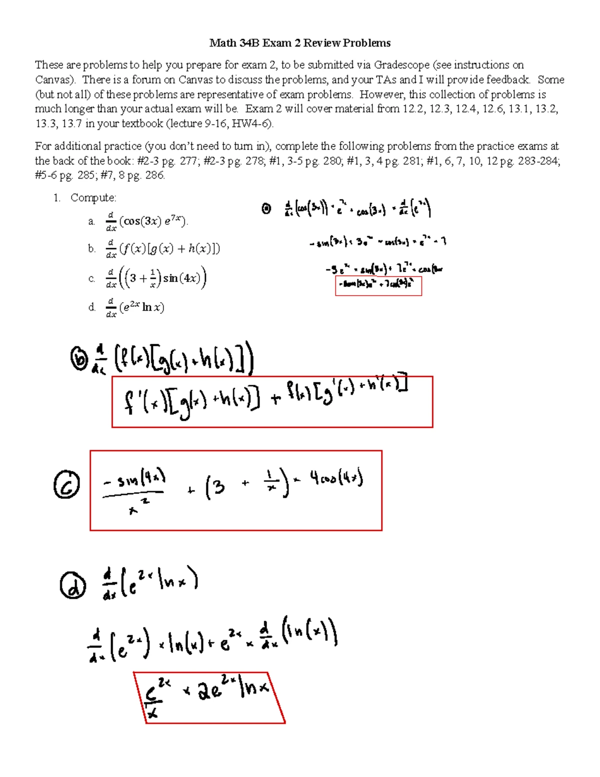 Math 2B Final Exam 2 Review: Problems and Solutions Guide - Studocu