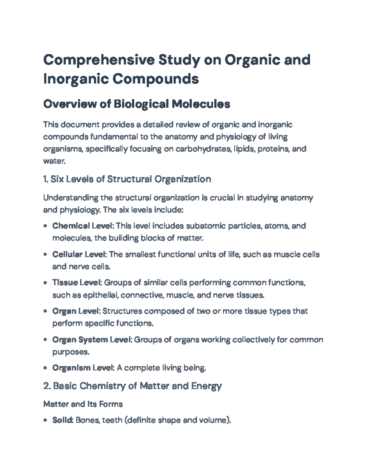 Comprehensive Study on Organic and Inorganic Compounds in Biology ...