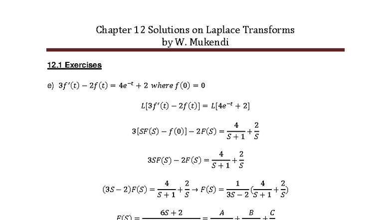 Chapter 12 Solutions: Laplace Transforms Exercises and Answers - Studocu