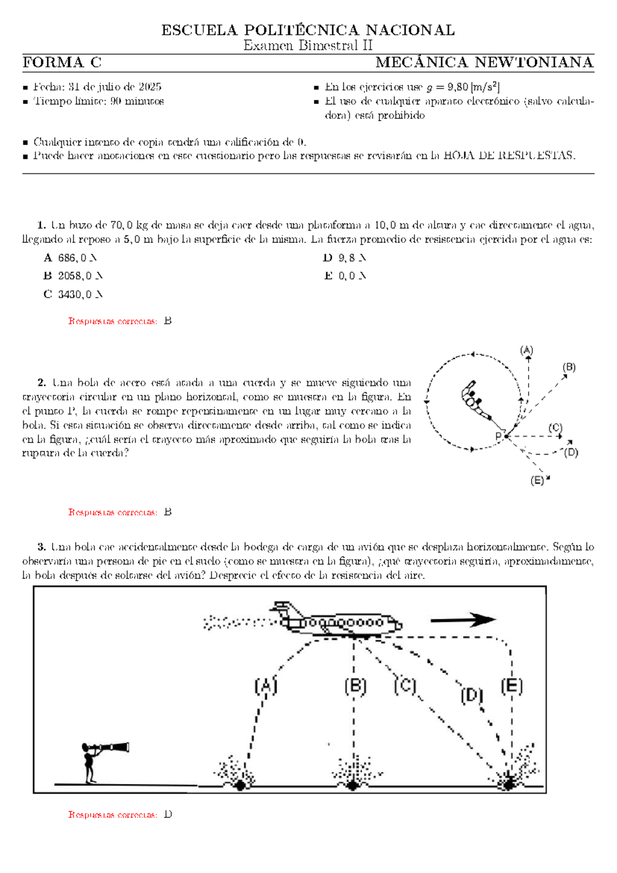 Examen Bimestral II MECÁNICA NEWTONIANA 2 - 31 de julio 2025 - Document Preview