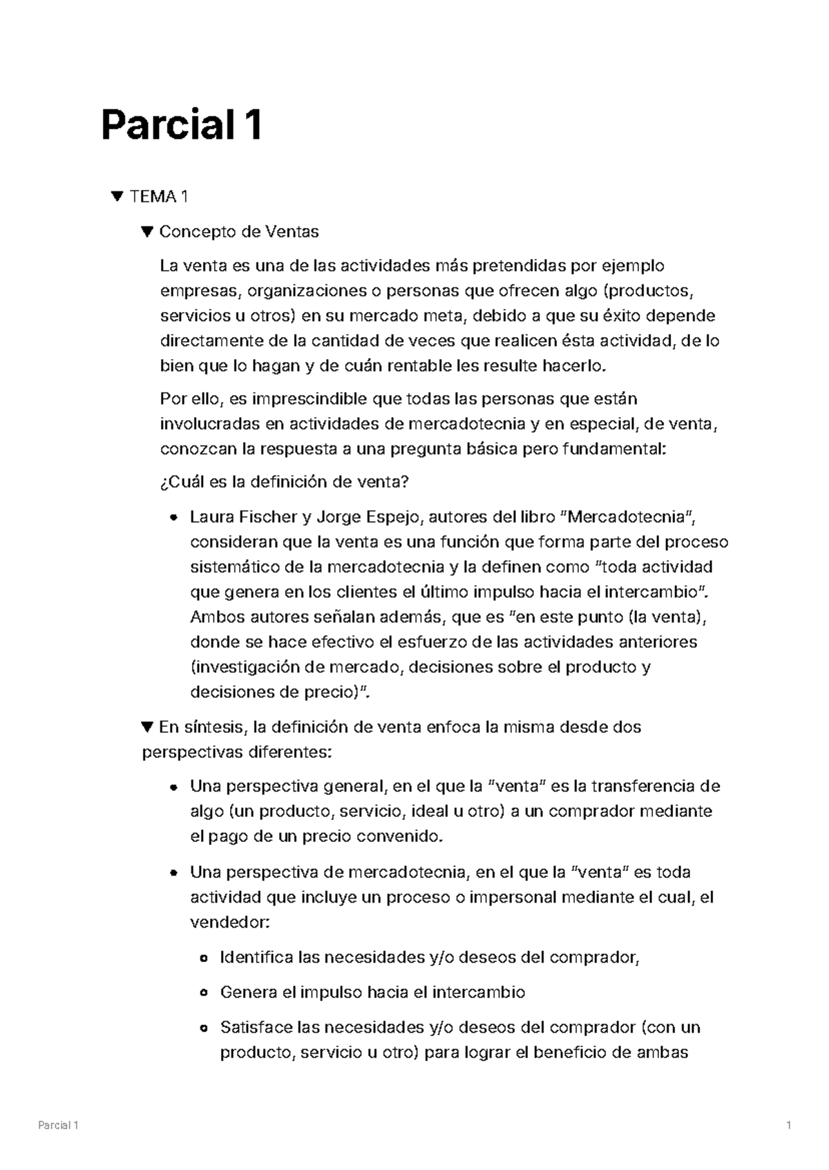 Dirección de estrategia de ventas - Parcial 1 TEMA 1 Concepto de Ventas ...