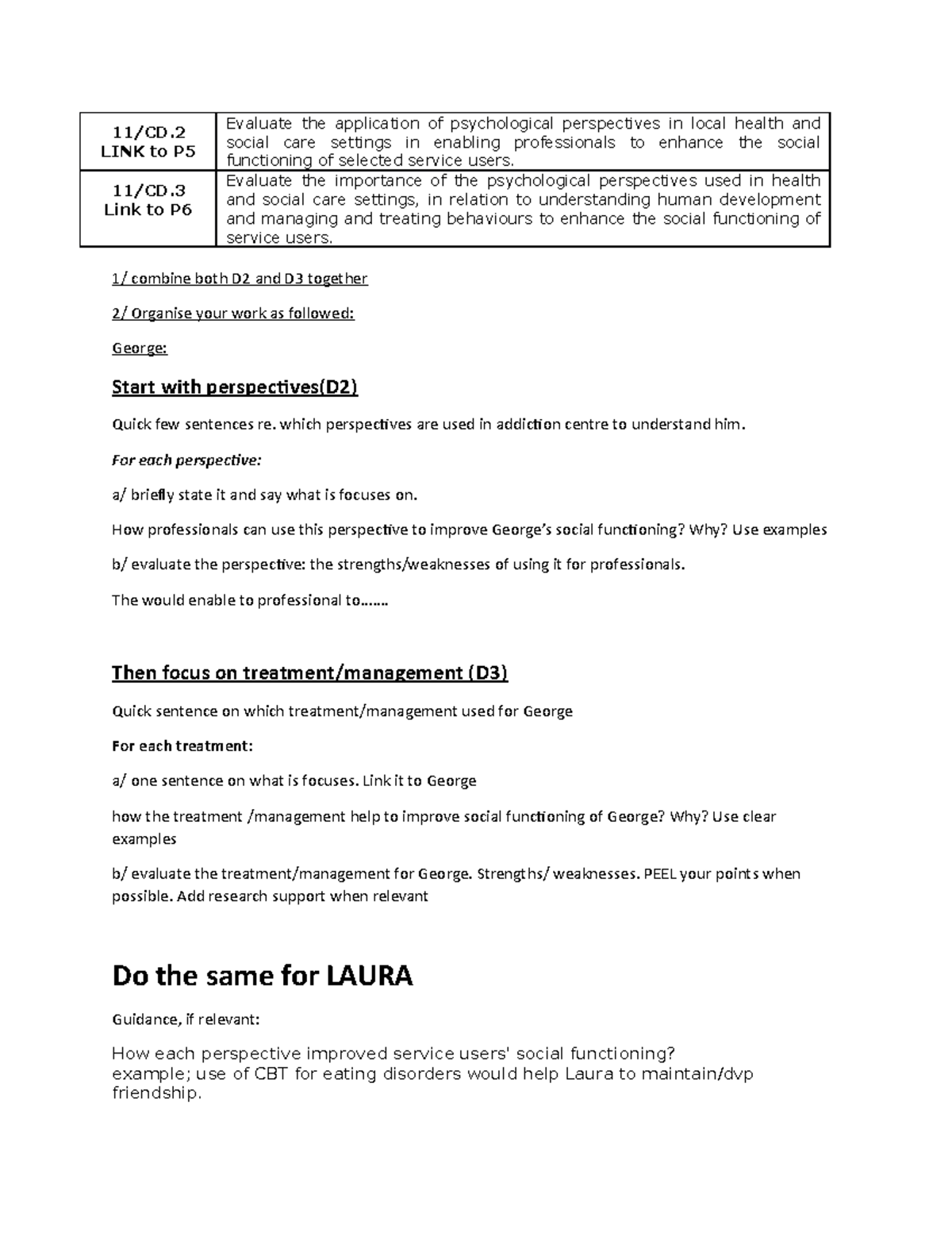 Task 2 Guidance D2 D3 - Evaluating Psychological Perspectives in Care ...