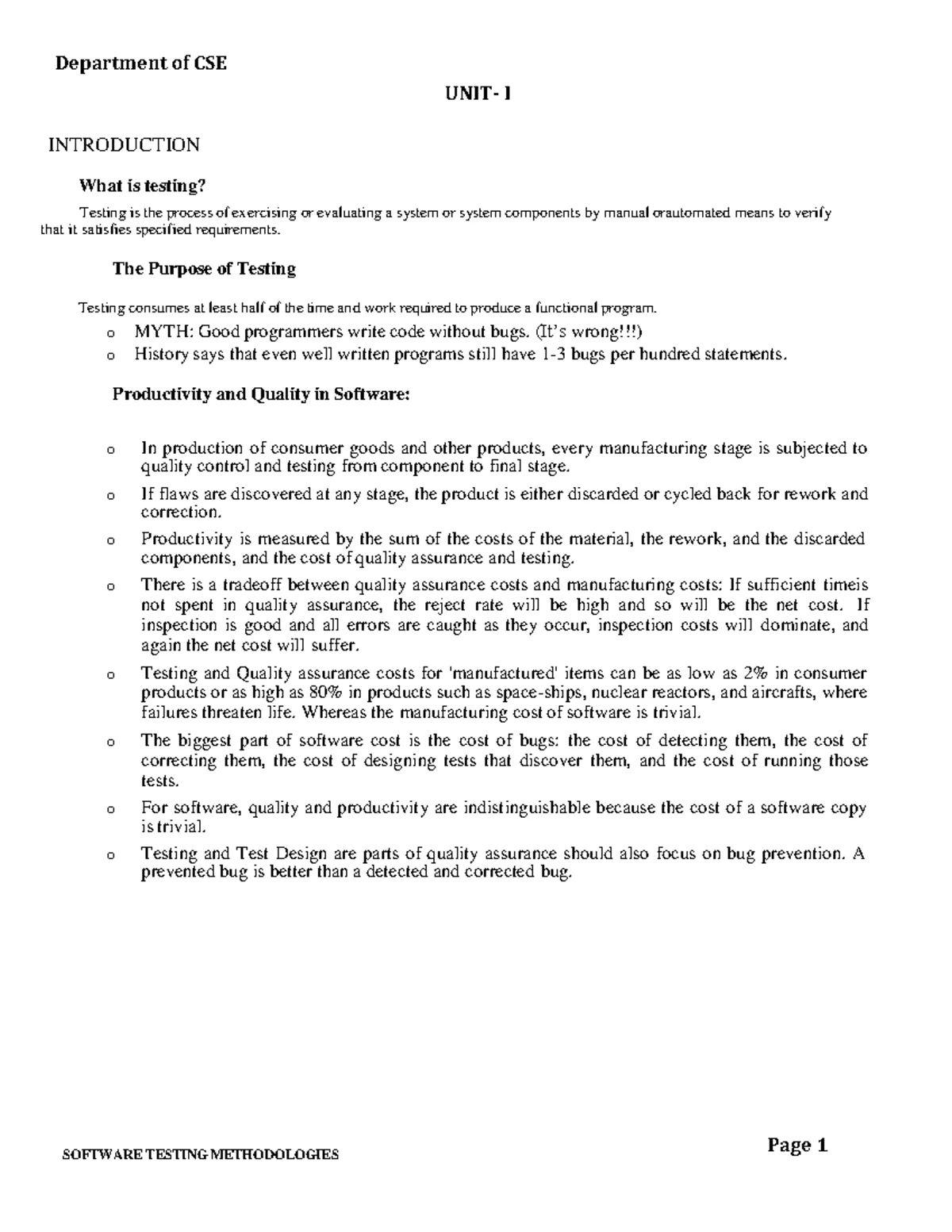 STM 101: Unit 1 Study Notes and Key Concepts - Studocu