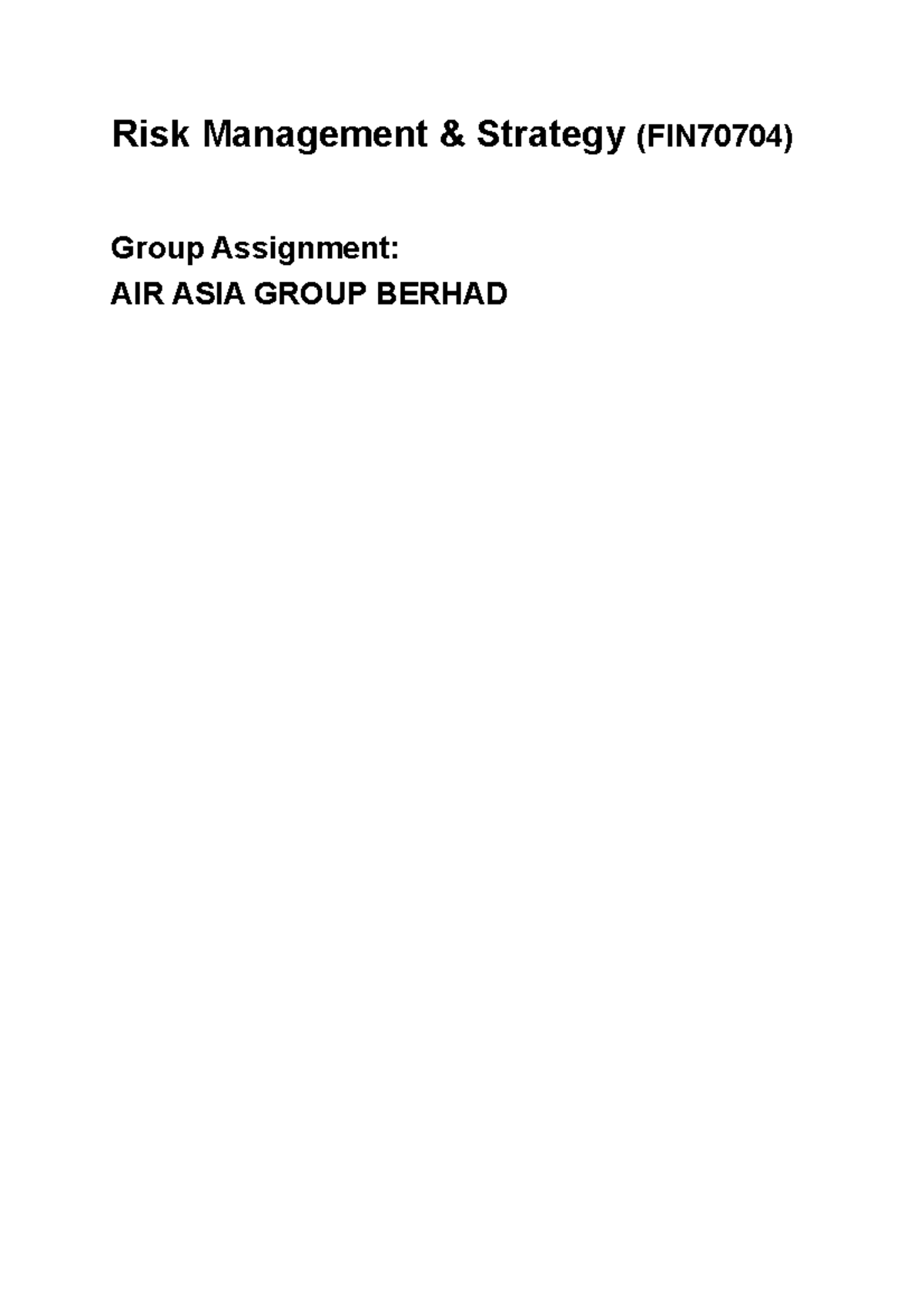 AirAsia Risk Management Strategies: Insights & Analysis (FIN70704 ...