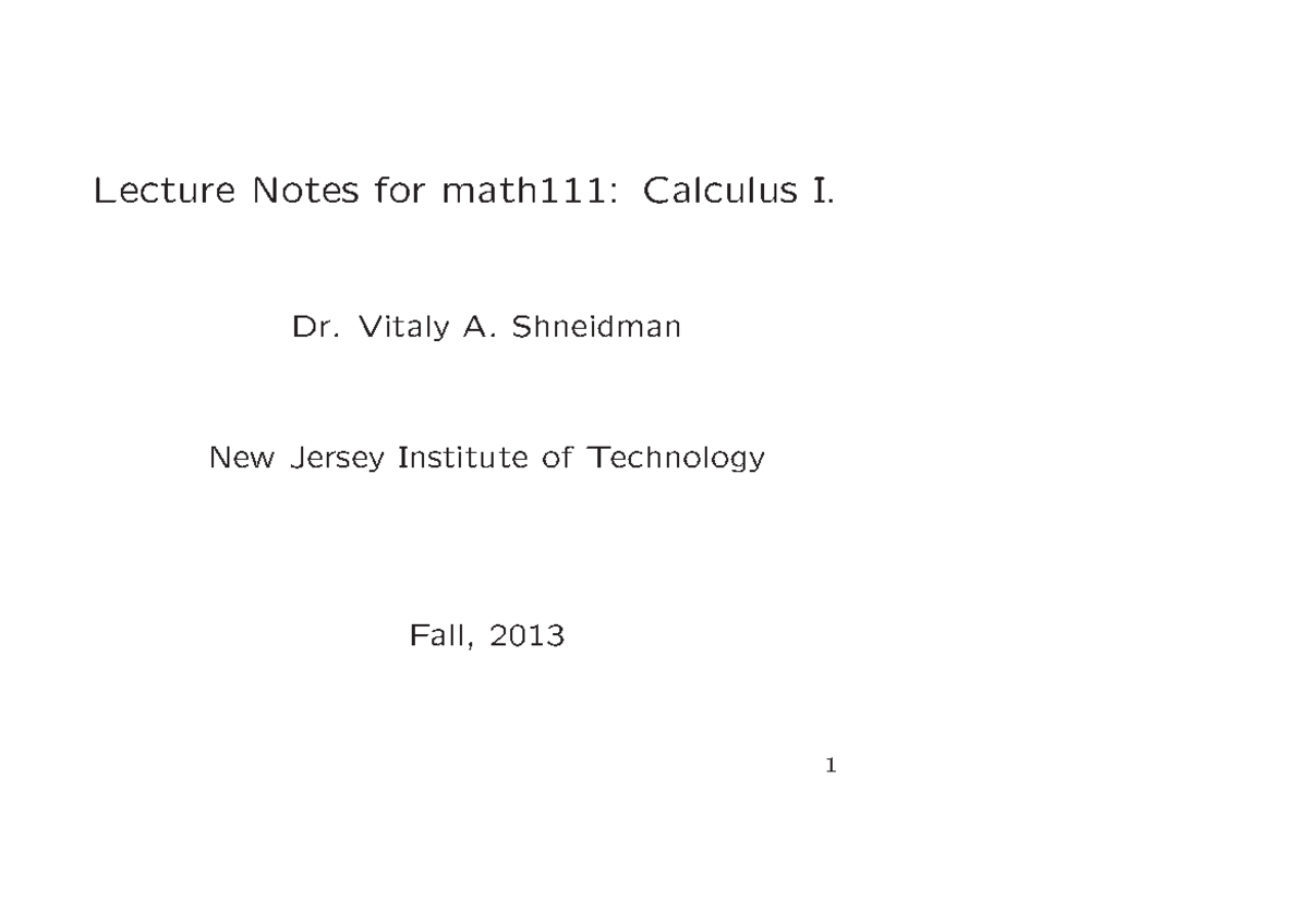 Math111 - Calculus I Lecture Notes: Limits & Continuity Concepts - Studocu
