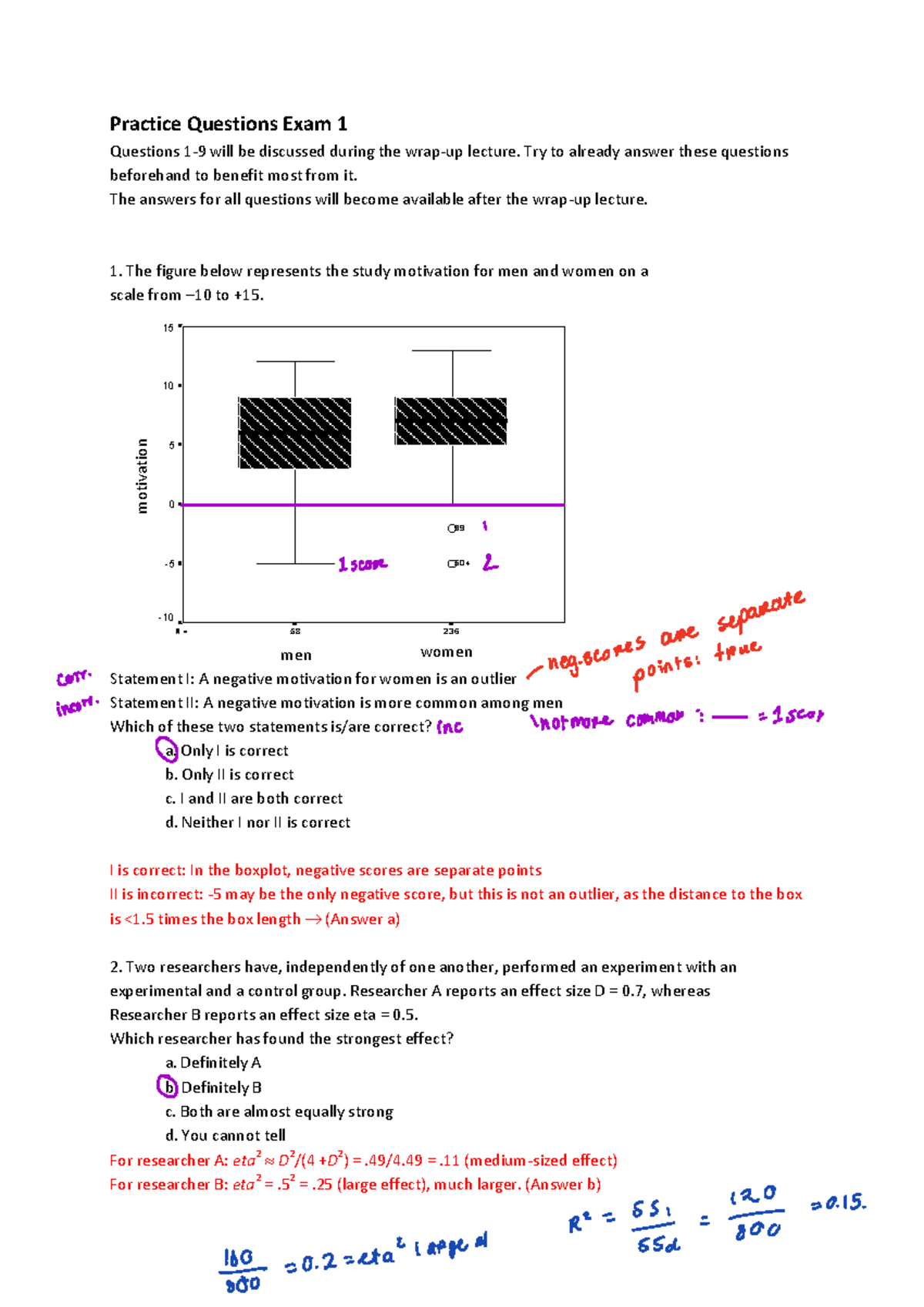 Practice Questions for Stats Exam 1 with Answers & Insights - Studeersnel