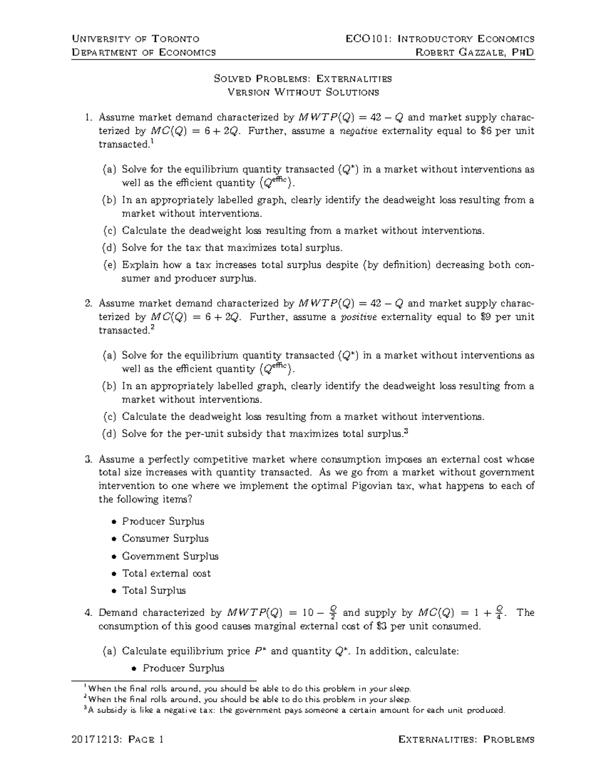 Economics 101: Externalities Problem Set & Solutions Guide - Studocu