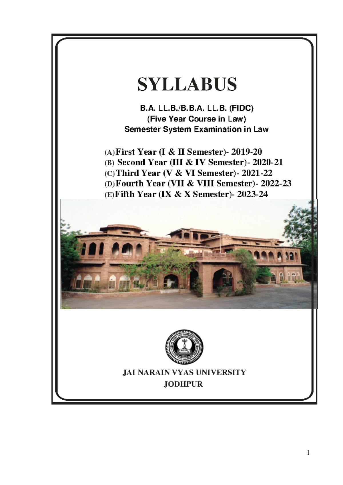 Syllabus for B.A. LL.B./B.B.A. LL.B. 5 Year Course at JNVU - Document Preview