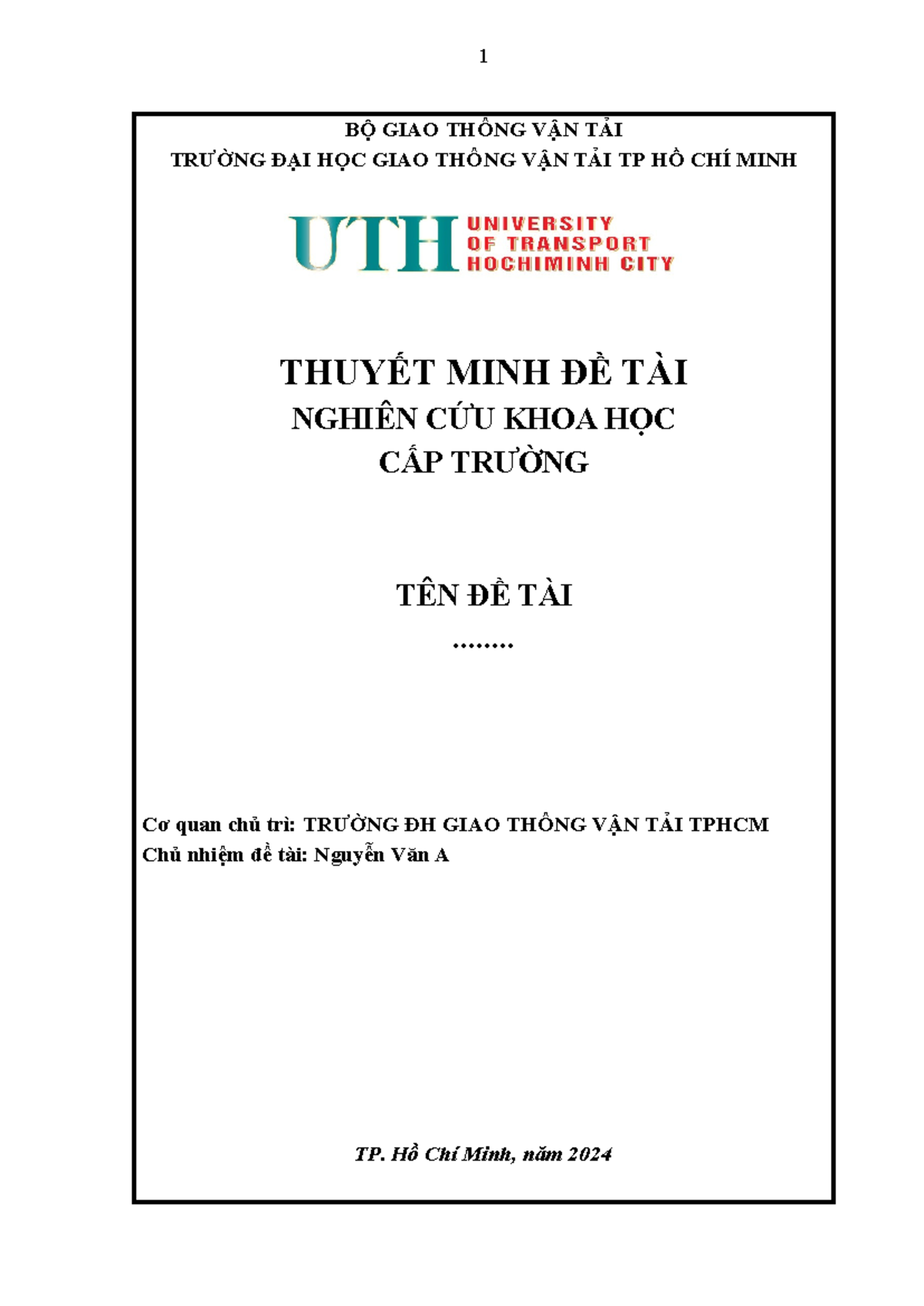 BM.KHCN.01. Thuyet minh de tai UTH - BỘ GIAO THÔNG VẬN TẢI TRƯỜNG ĐẠI ...