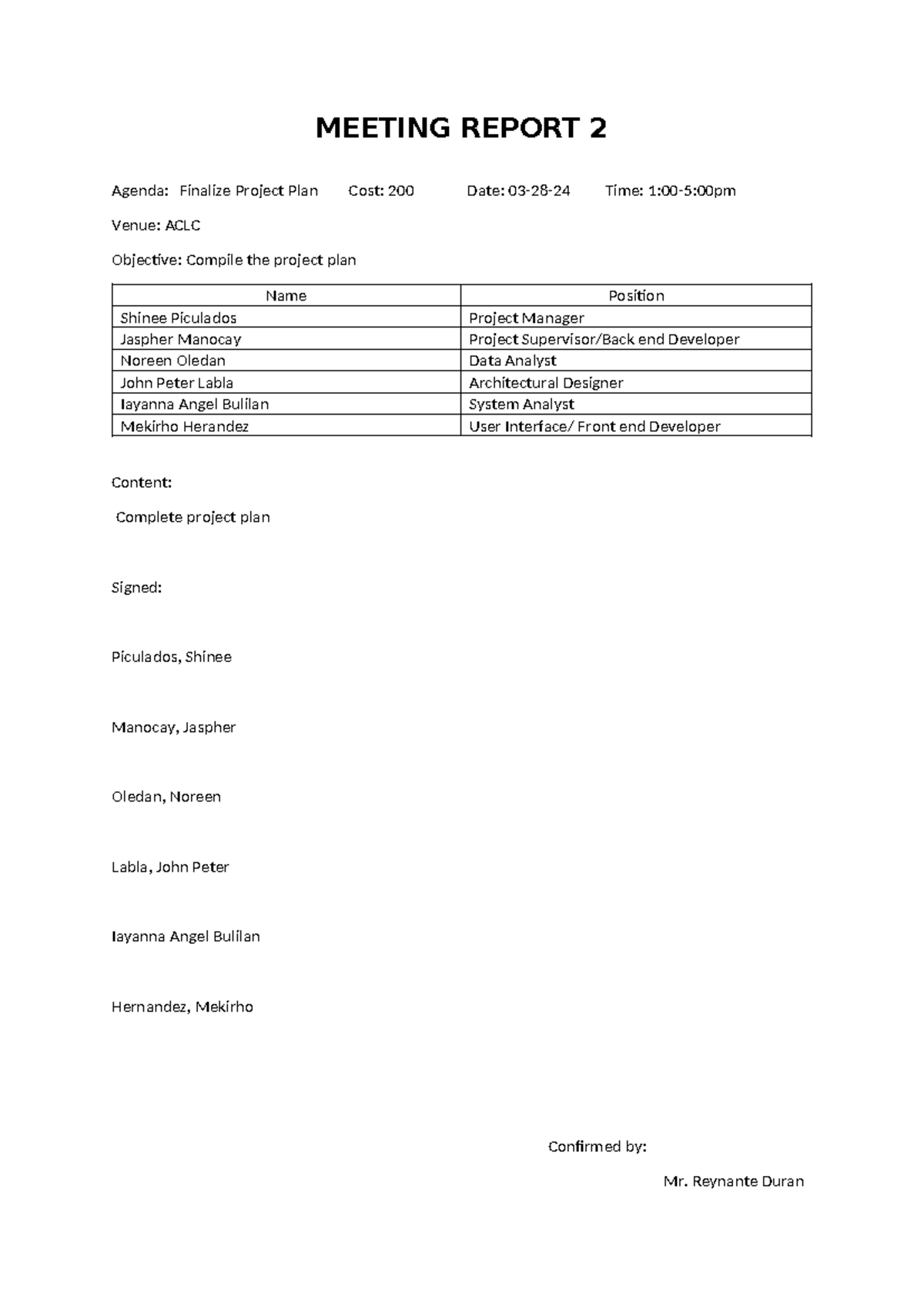 Meeting Report 2 - sdahbhj - MEETING REPORT 2 Agenda: Finalize Project ...