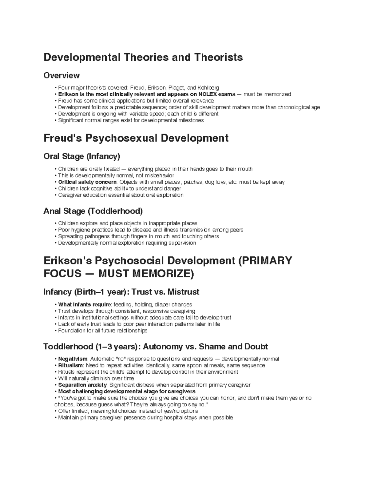 Developmental Theories Overview: Freud, Erikson, Piaget, Kohlberg - Studocu