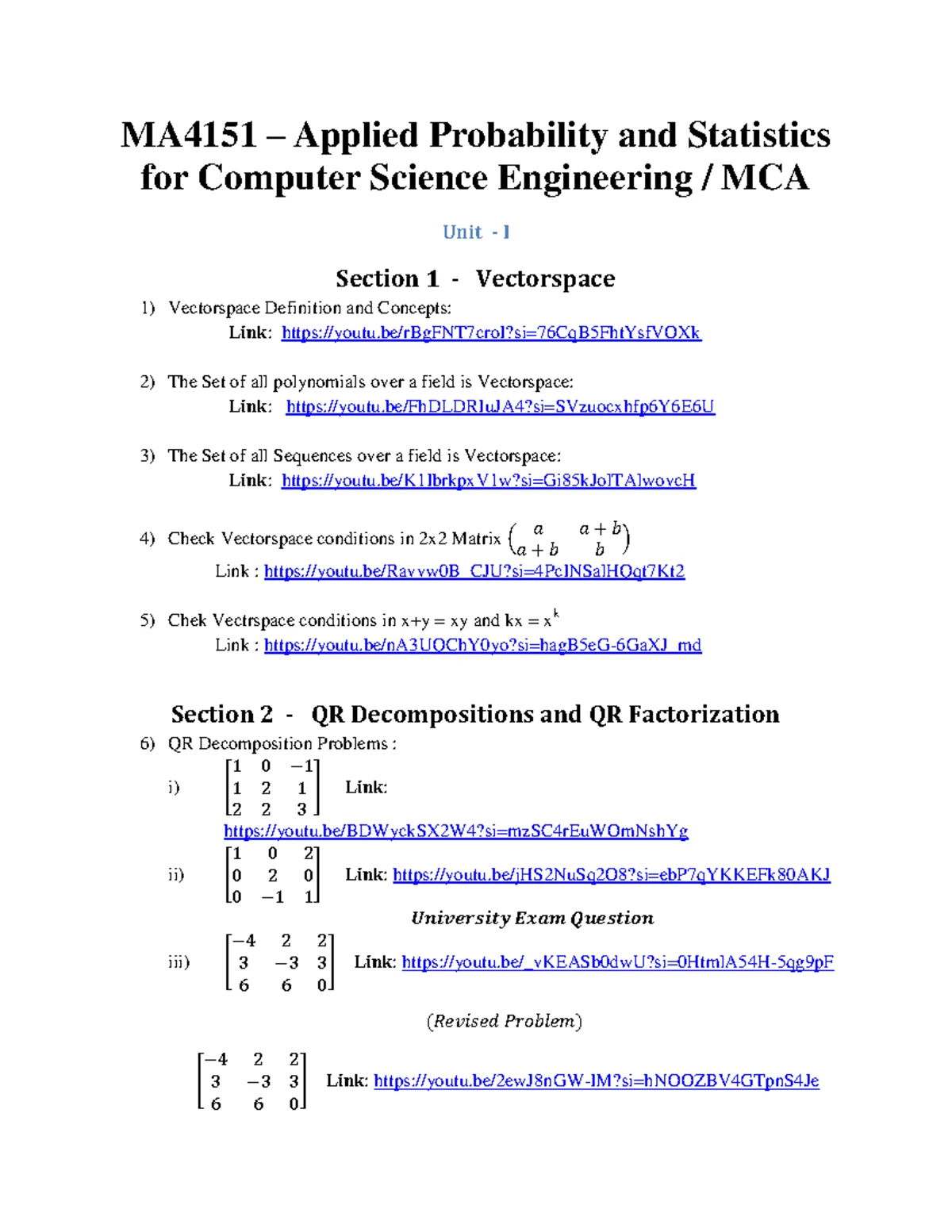 MA4151 - Applied probability and statistics important questions ...