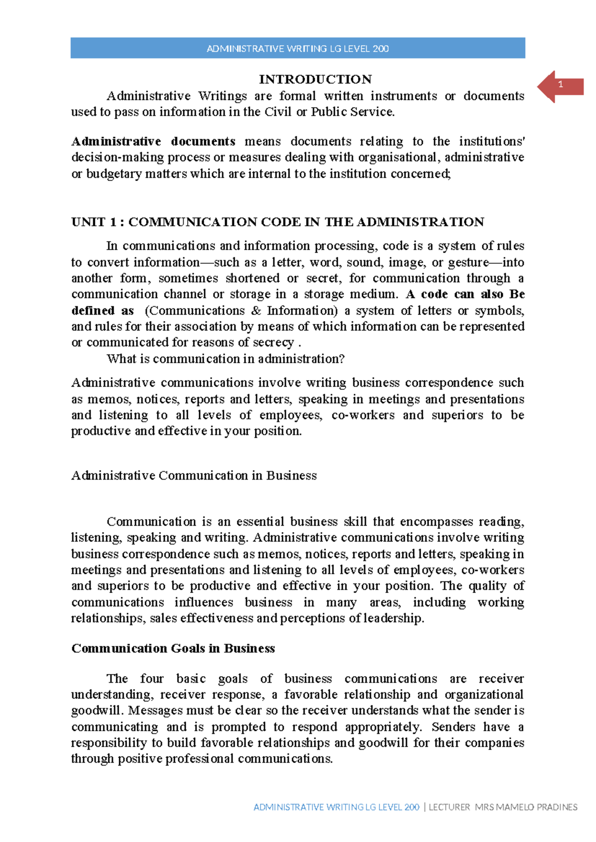 ## Administrative Writings Guide - Course FIN: Communication Concepts ...