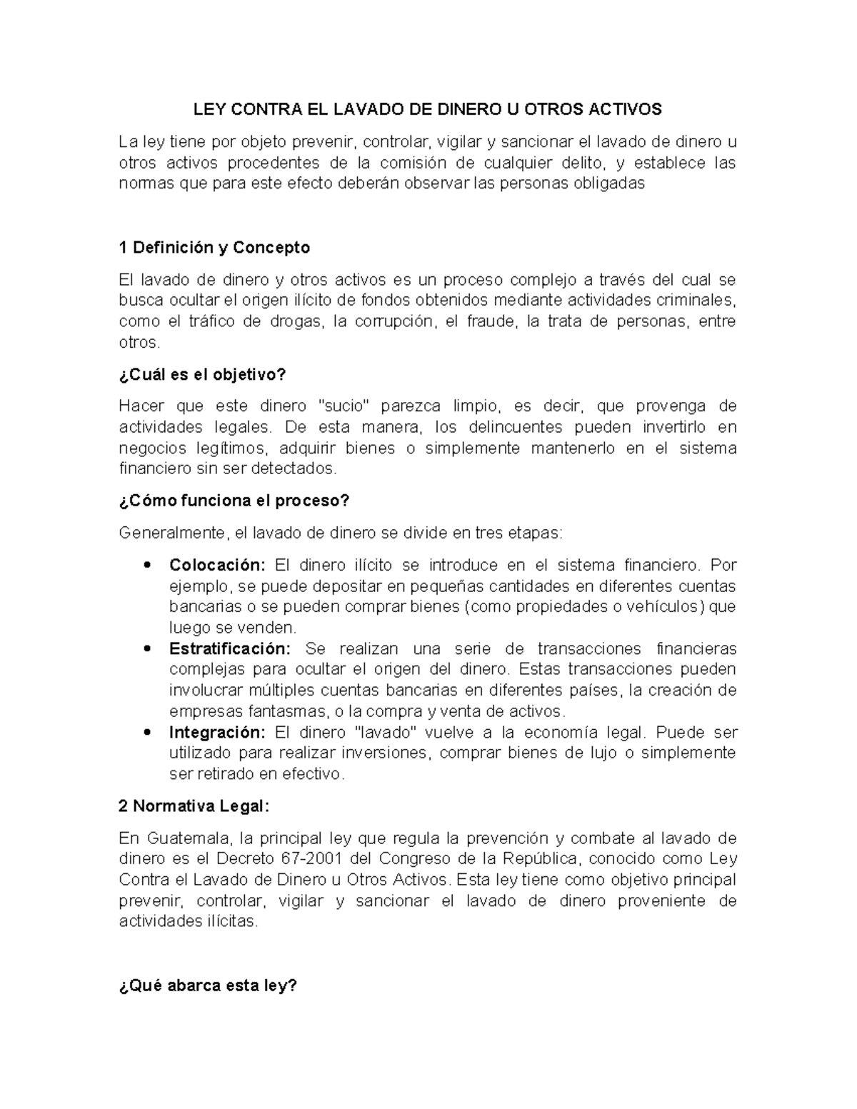 LEY CONTRA EL LAVADO DE DINERO Y OTROS ACTIVOS: Análisis y Normativa ...