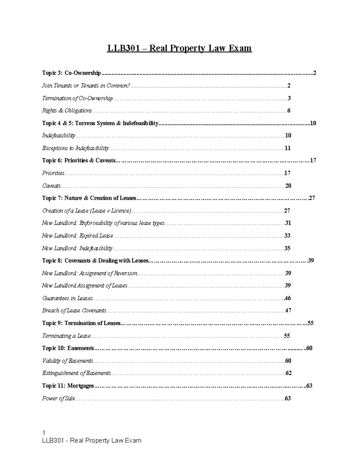 LLB301 Real Property Law Exam Notes: Joint Tenants vs Tenants in Common ...