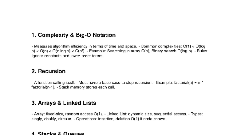 CS201 Notes: Algorithm Efficiency, Data Structures & Sorting - Studocu