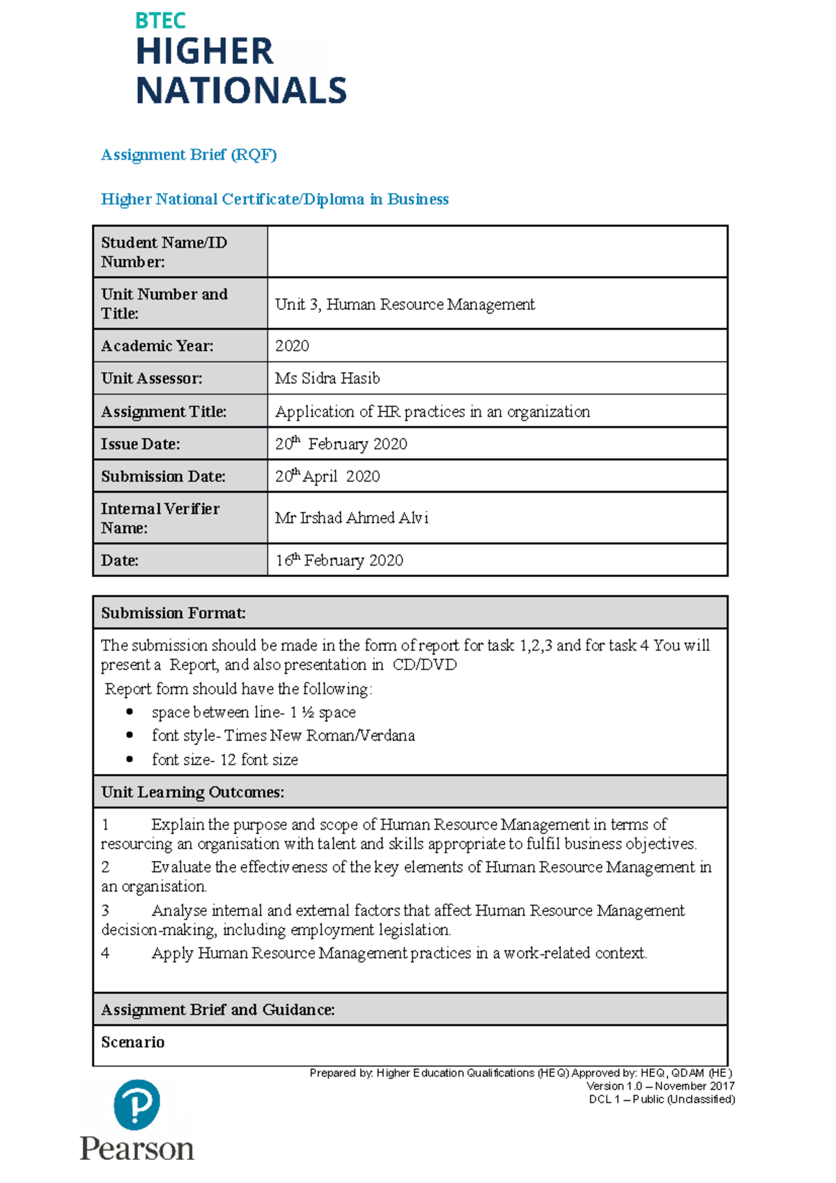 HNC Business Assignment Brief: HR Practices Application Report - Studocu