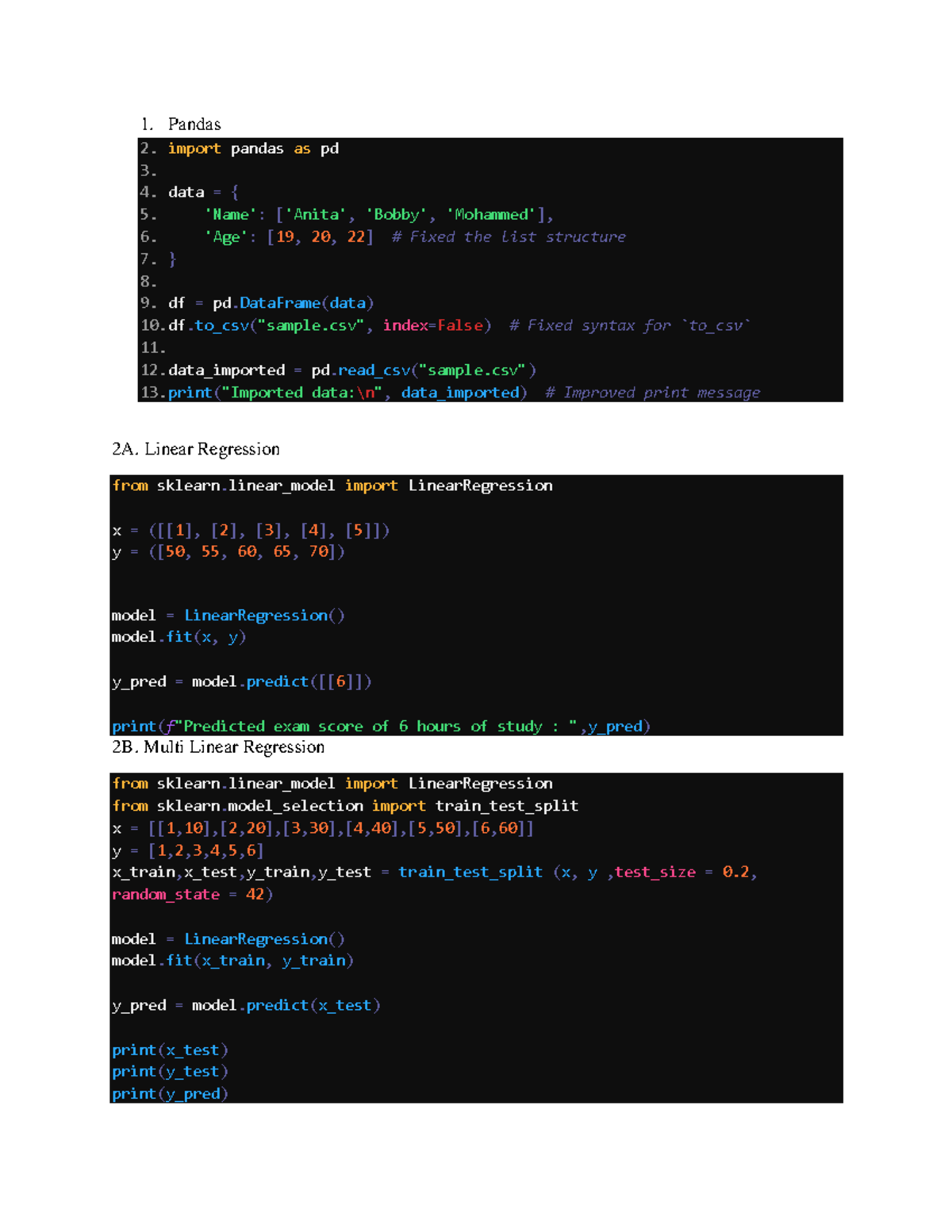 ML CODE Internals: Data Handling & Regression Techniques - Studocu