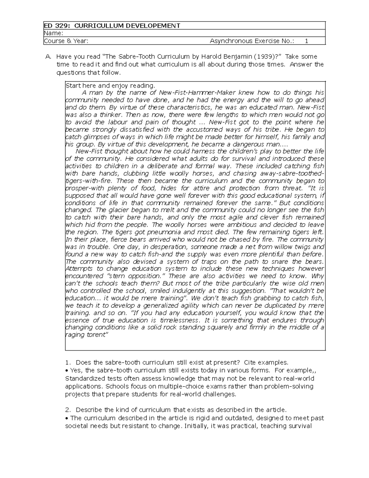 ED 329 Async EX 1 - lesson - Name: Course & Year: Asynchronous Exercise ...