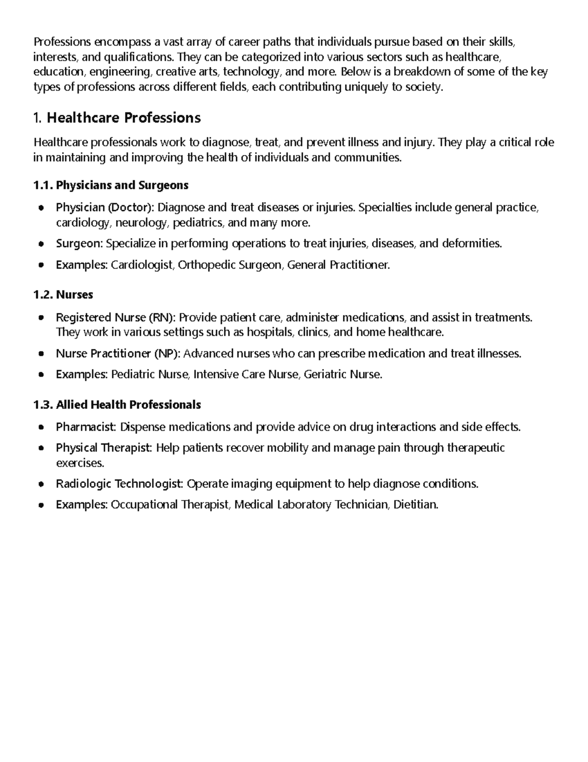 Sd - Eng: Overview of Key Healthcare Professions and Their Roles - Studocu