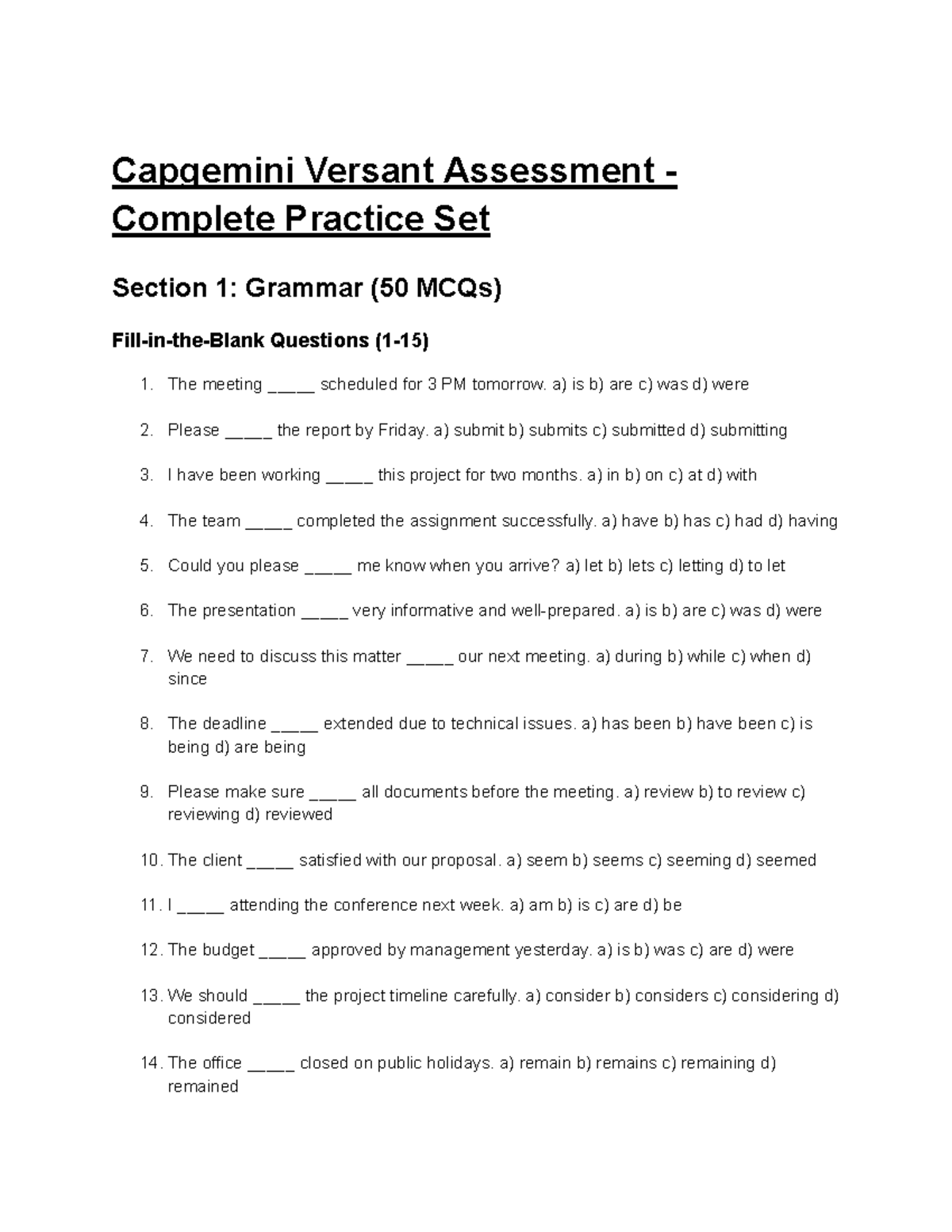 Capgemini Versant Assessment - Complete Practice Set (Grammar, Email ...