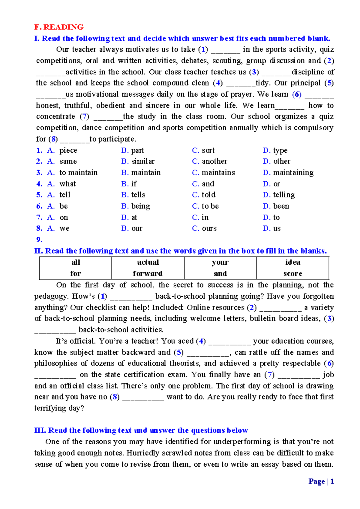 7. Reading Comprehension Exercises (Units 1-6) - Studocu