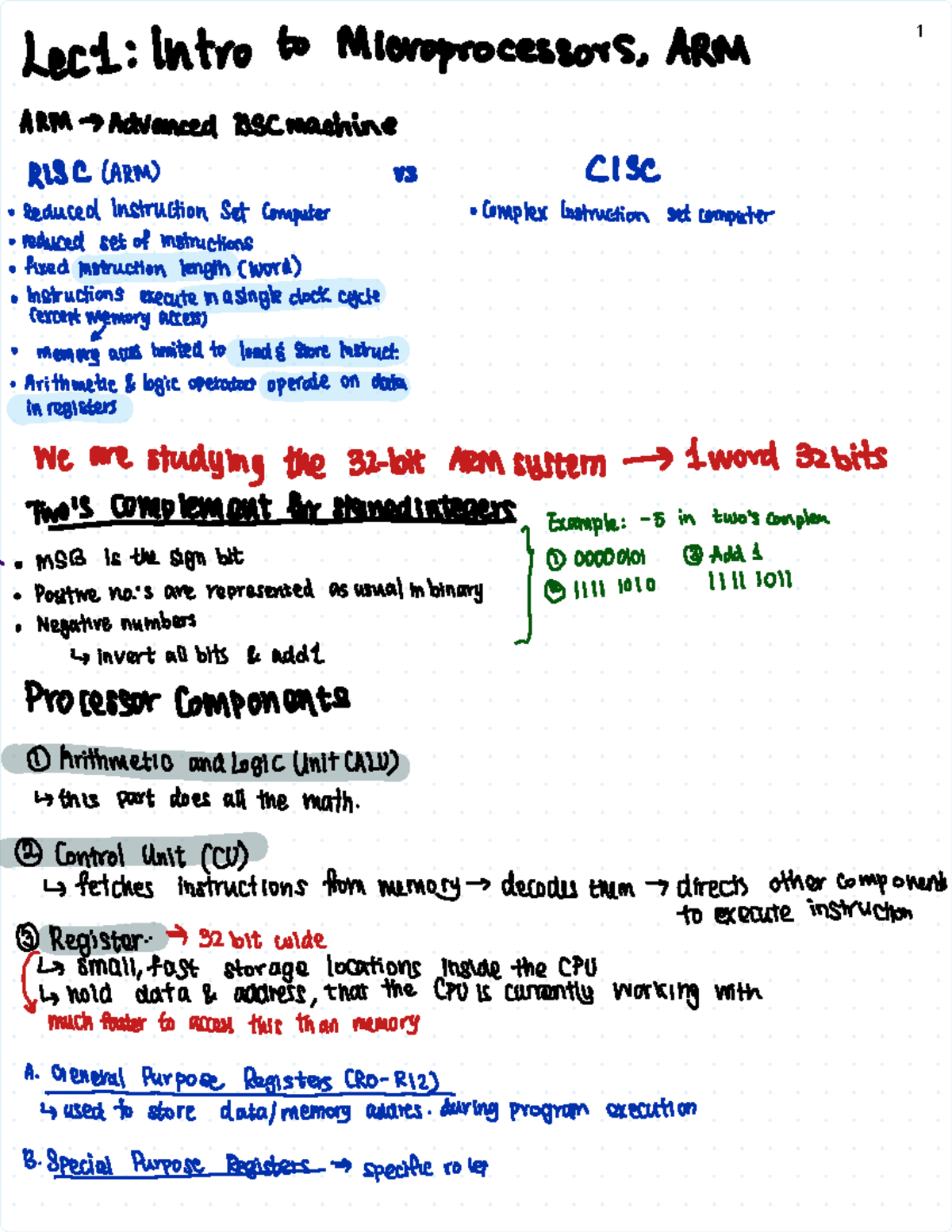 Chp 1-4 Notes: Intro to Microprocessors & ARM Architecture - Studocu