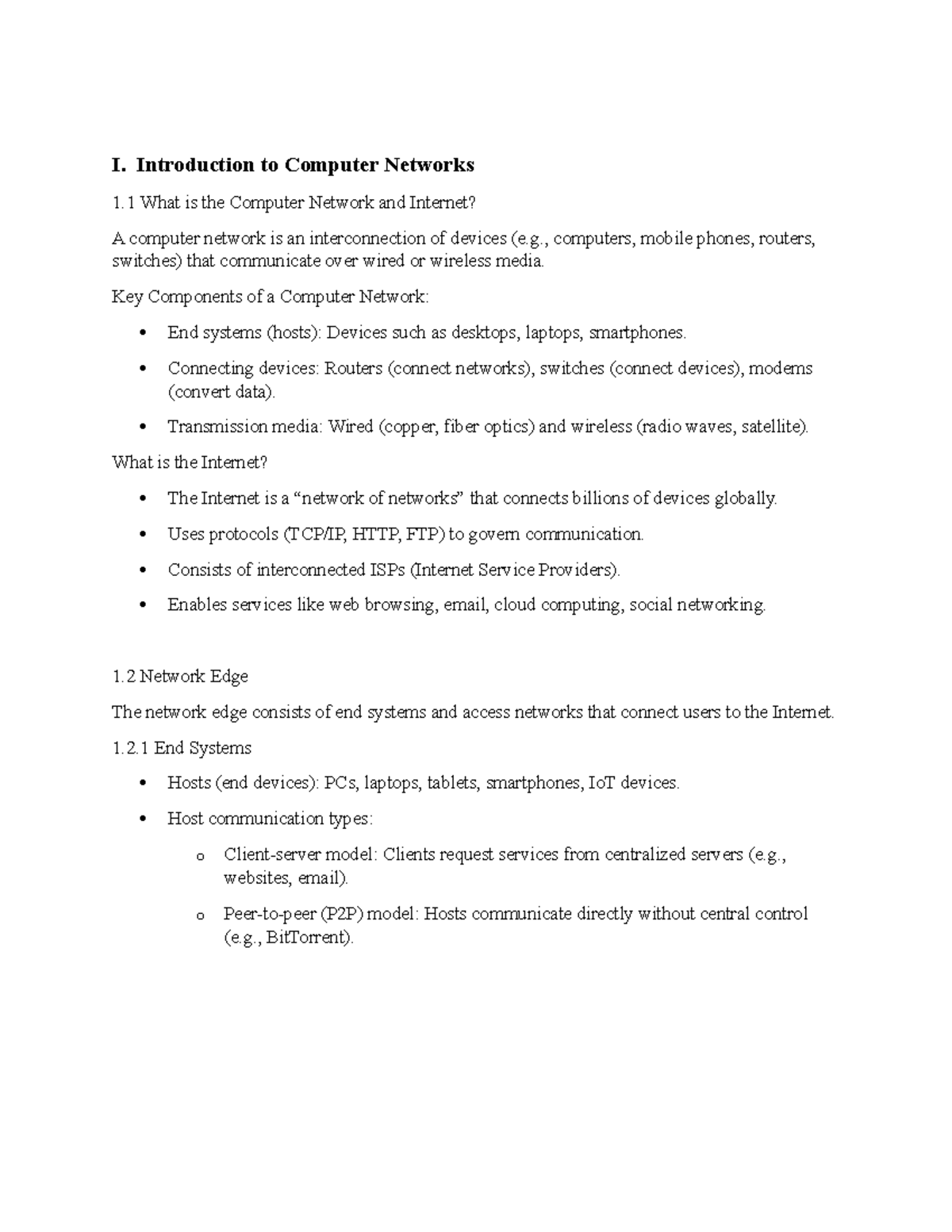 Theory - I. Introduction to Computer Networks 1 What is the Computer ...